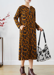 Boutique Hooded Leopard Print Cotton Maxi Dress Fall