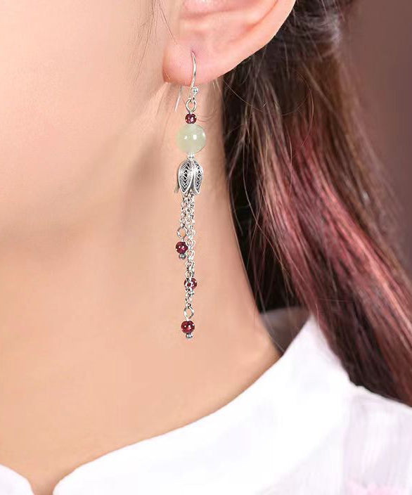 Boutique Jade Tassel Patchwork Silver Drop Earrings