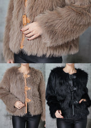 Boutique Khaki Patchwork Faux Fur Jackets Winter