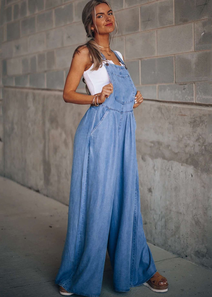 Boutique Light Blue Patchwork Denim Overalls Jumpsuit Summer