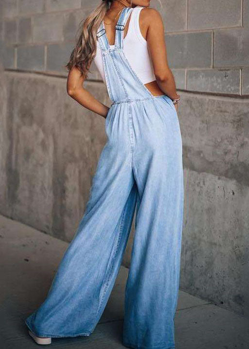 Boutique Light Blue Patchwork Denim Overalls Jumpsuit Summer