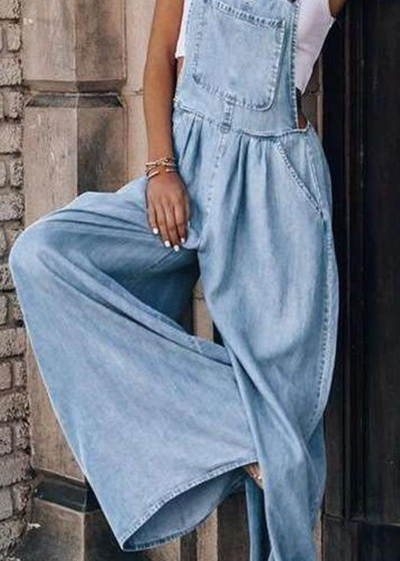 Boutique Light Blue Patchwork Denim Overalls Jumpsuit Summer