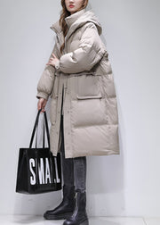 Boutique Light Camel Pockets Drawstring Duck Down Coats Winter