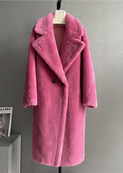 Boutique Loose Rose Notched Pockets Button Wool Coat Winter