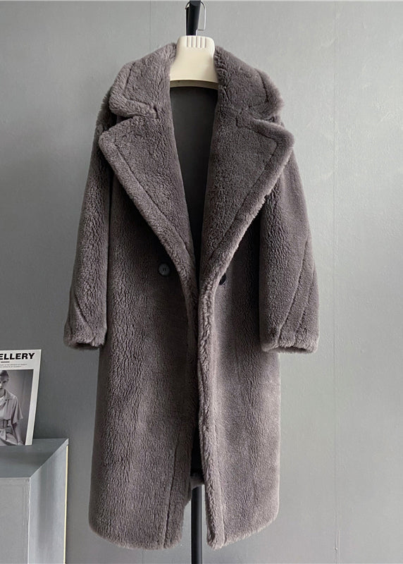 Boutique Loose Rose Notched Pockets Button Wool Coat Winter