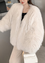 Boutique Mike White V Neck Fox Collar Leather And Fur Coats Winter