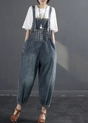 Boutique Navy Oversized Patchwork Denim Strap Jumpsuit Spring