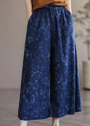 Boutique Navy Print Pockets Patchwork Cotton Wide Leg Pants Summer