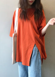 Boutique Orange O Neck Cotton T Shirts Top Summer