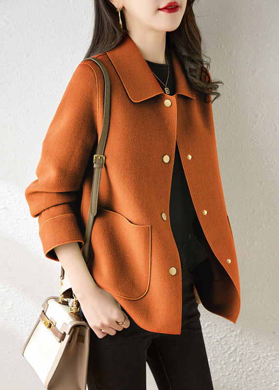 Boutique Orange Peter Pan Collar Pockets Patchwork Woolen Coat Fall