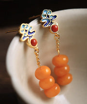 Boutique Orange Silver Agate Beeswax Drop Earrings