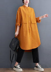 Boutique Orange Stand Collar Pockets Cotton Maxi Dress Fall