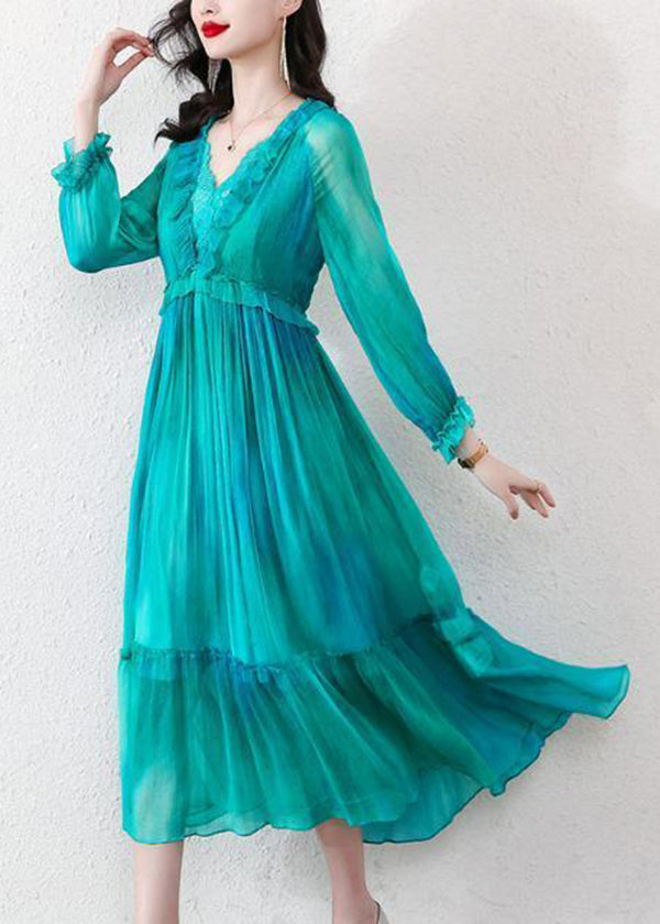 Boutique Peacock Blue Ruffled Exra Large Hem Chiffon Beach Dress Spring