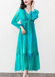 Boutique Peacock Blue Ruffled Exra Large Hem Chiffon Beach Dress Spring