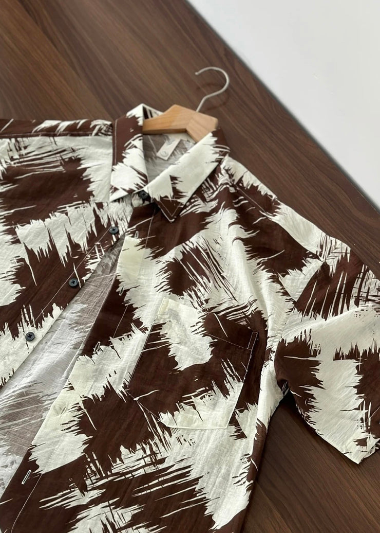 Boutique Peter Pan Collar Print Men Hawaiian Shirts Shirt Summer