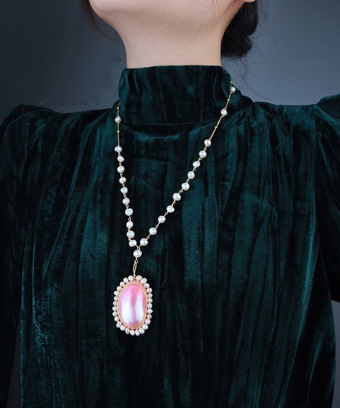 Boutique Pink Asymmetricar Pearl Shell Flower Pendant Necklace