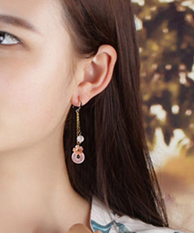 Boutique Pink Crystal Shell Flower Drop Earrings