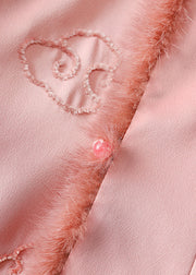 Boutique Pink Embroideried Mink Hair Patchwork Parka Winter