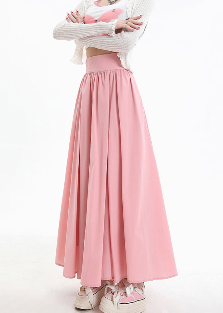 Boutique Pink High Waist Wrinkled Patchwork Cotton Skirts Summer