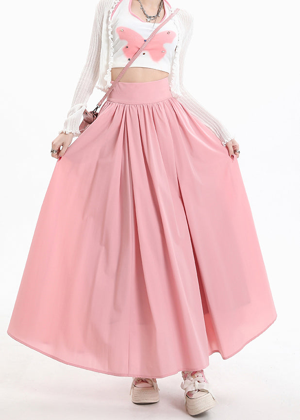 Boutique Pink High Waist Wrinkled Patchwork Cotton Skirts Summer