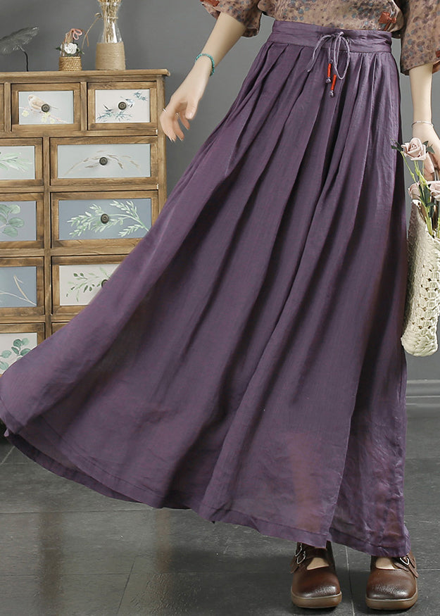 Boutique Purple Drawstring Exra Large Hem Linen Skirt Spring