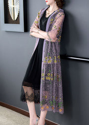 Boutique Purple Hooded Embroideried Patchwork Tulle Cardigans Summer