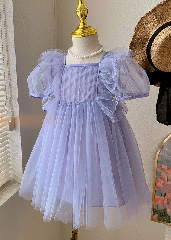 Boutique Purple Ruffled Patchwork Tulle Baby Girls Princess Dress Summer