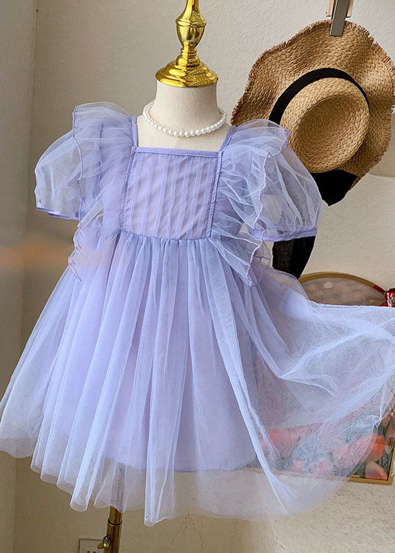 Boutique Purple Ruffled Patchwork Tulle Baby Girls Princess Dress Summer