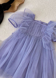 Boutique Purple Ruffled Patchwork Tulle Baby Girls Princess Dress Summer