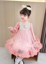 Boutique Purple Sequins Ruffled Patchwork Tulle Kids Girls Robe Dresses Fall