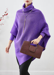 Boutique Purple Turtle Neck Asymmetrical Design Knit Sweater Winter