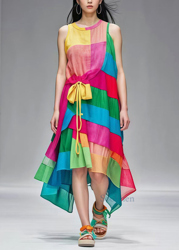 Boutique Rainbow Asymmetrical Patchwork Cotton Dress Summer