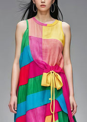 Boutique Rainbow Asymmetrical Patchwork Cotton Dress Summer