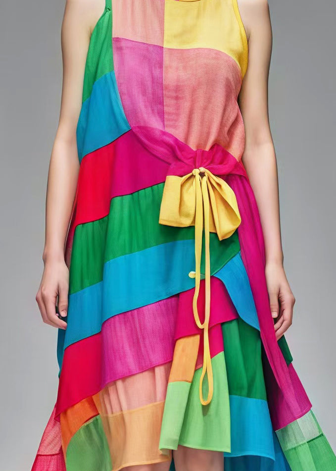 Boutique Rainbow Asymmetrical Patchwork Cotton Dress Summer