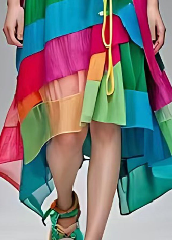 Boutique Rainbow Asymmetrical Patchwork Cotton Dress Summer