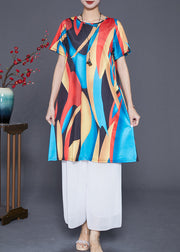 Boutique Red Blue Oversized Print Ice Silk Mini Dress Summer