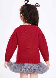 Boutique Red Bow Cotton Knit Girls Sweaters Winter