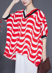 Boutique Red V Neck Oversized Striped Chiffon Tank Summer