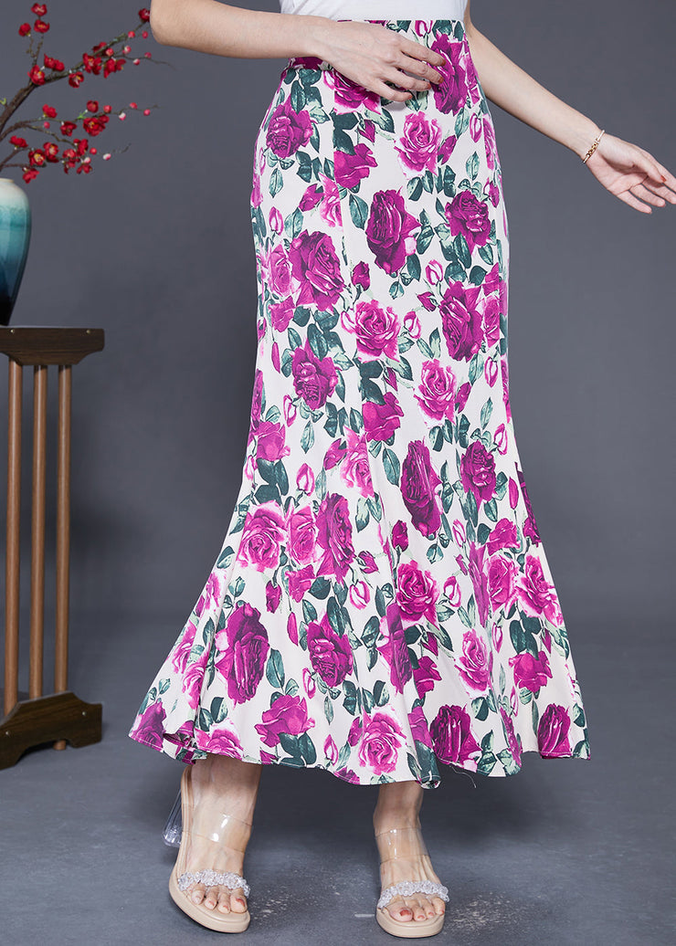 Boutique Rose Floral High Waist Chiffon Skirts Summer