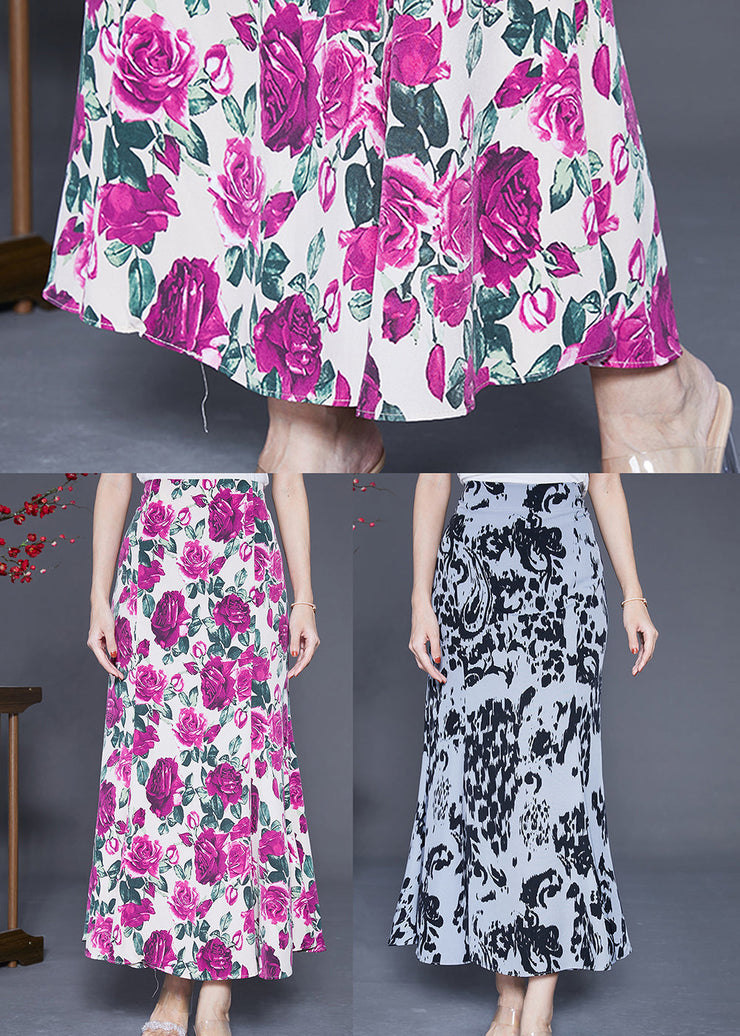 Boutique Rose Floral High Waist Chiffon Skirts Summer