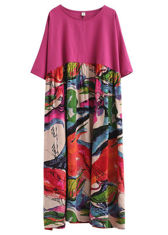 Boutique Rose Oversized Patchwork Print Cotton Maxi Dresses Half Sleeve