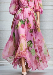 Boutique Rose Print Exra Large Hem Chiffon Maxi Dresses Fall