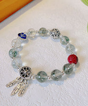 Boutique Silk Sterling Silver Crystal Floral Dream Catcher Tassel Charm Bracelet