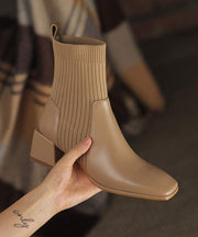 Boutique Splicing Chunky Boots Apricot Faux Leather