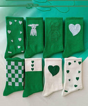 Boutique Stylish Green Jacquard Cotton Mid Calf Socks