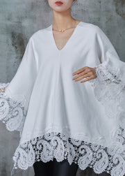 Boutique White Oversized Patchwork Lace Long Smock Spring