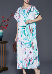 Boutique White Oversized Print Silk Vacation Dresses Summer