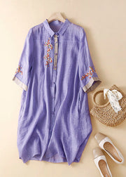 Boutique White Peter Pan Collar Embroideried Patchwork Linen Shirts Dresses Summer