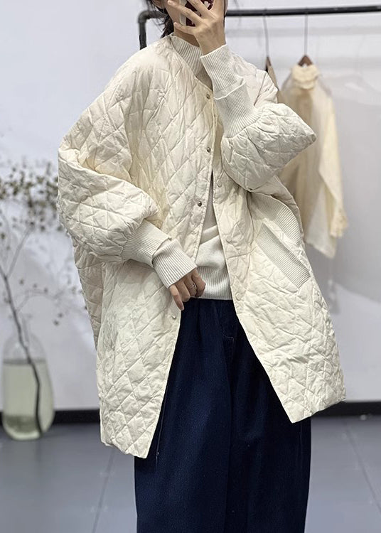 Boutique White Pockets Patchwork Fine Cotton Filled Coat Winter