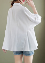 Boutique White Ruffled Cinched Cotton Blouse Top Summer